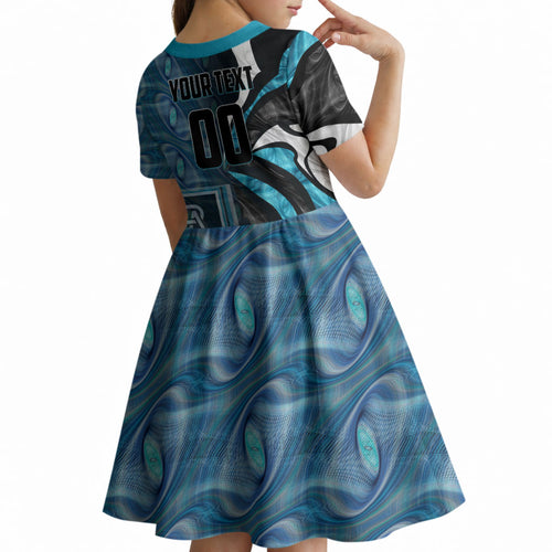 Personalised Port Adelaide Kid Short Sleeve Dress Trippy Psychedelic Abstract Art Mascot Football Fans
