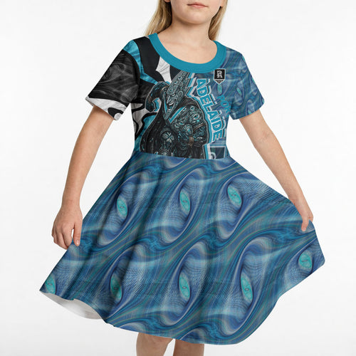 Personalised Port Adelaide Kid Short Sleeve Dress Trippy Psychedelic Abstract Art Mascot Football Fans