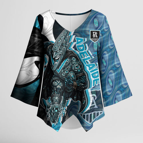 Personalised Port Adelaide Kimono Sleeve Blouse Trippy Psychedelic Abstract Art Mascot Football Fans