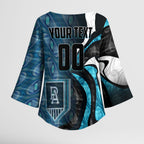 Personalised Port Adelaide Kimono Sleeve Blouse Trippy Psychedelic Abstract Art Mascot Football Fans