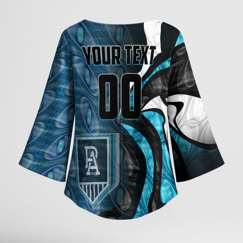 Personalised Port Adelaide Kimono Sleeve Blouse Trippy Psychedelic Abstract Art Mascot Football Fans