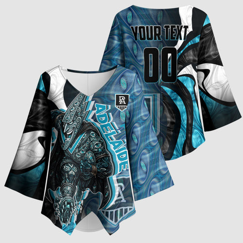 Personalised Port Adelaide Kimono Sleeve Blouse Trippy Psychedelic Abstract Art Mascot Football Fans