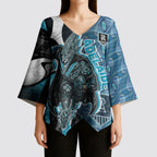 Personalised Port Adelaide Kimono Sleeve Blouse Trippy Psychedelic Abstract Art Mascot Football Fans