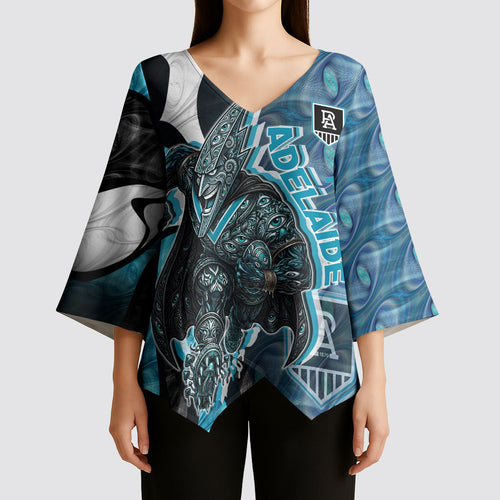 Personalised Port Adelaide Kimono Sleeve Blouse Trippy Psychedelic Abstract Art Mascot Football Fans