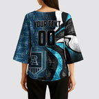 Personalised Port Adelaide Kimono Sleeve Blouse Trippy Psychedelic Abstract Art Mascot Football Fans