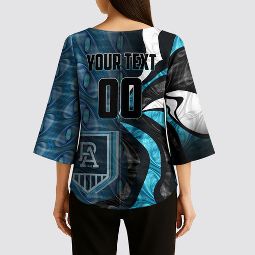 Personalised Port Adelaide Kimono Sleeve Blouse Trippy Psychedelic Abstract Art Mascot Football Fans