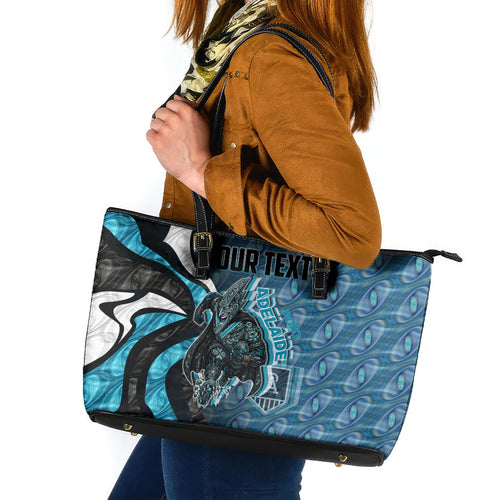 Personalised Port Adelaide Leather Tote Bag Trippy Psychedelic Abstract Art Mascot Football Fans