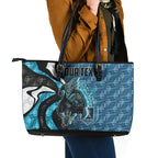 Personalised Port Adelaide Leather Tote Bag Trippy Psychedelic Abstract Art Mascot Football Fans