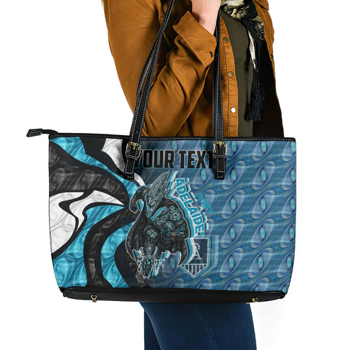 Personalised Port Adelaide Leather Tote Bag Trippy Psychedelic Abstract Art Mascot Football Fans