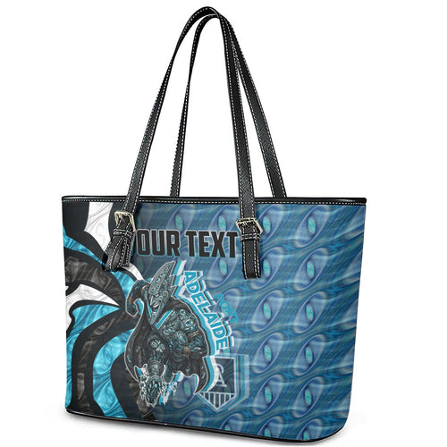 Personalised Port Adelaide Leather Tote Bag Trippy Psychedelic Abstract Art Mascot Football Fans