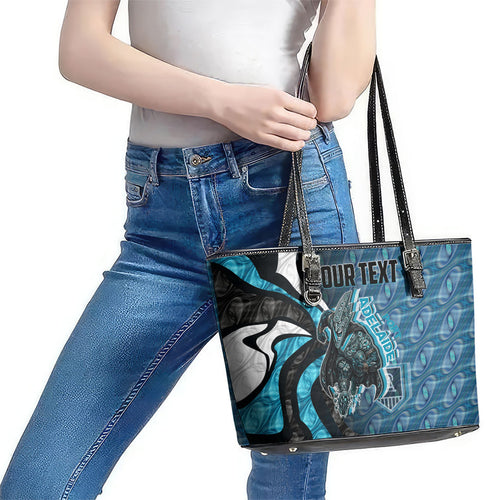 Personalised Port Adelaide Leather Tote Bag Trippy Psychedelic Abstract Art Mascot Football Fans