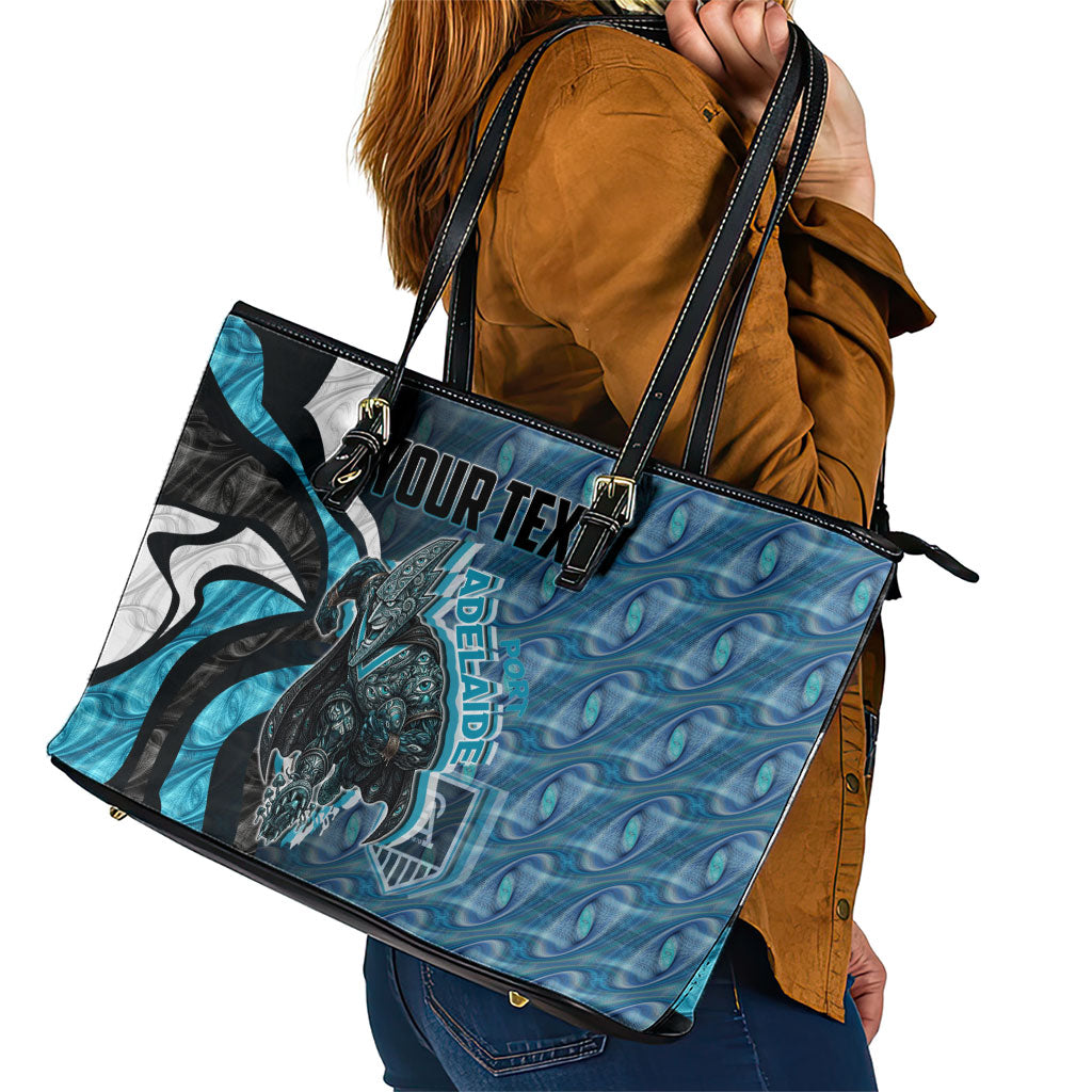 Personalised Port Adelaide Leather Tote Bag Trippy Psychedelic Abstract Art Mascot Football Fans