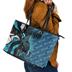 Personalised Port Adelaide Leather Tote Bag Trippy Psychedelic Abstract Art Mascot Football Fans