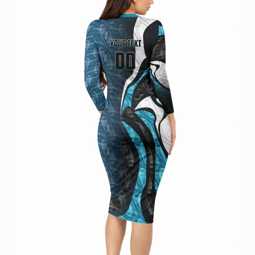 Personalised Port Adelaide Long Sleeve Bodycon Dress Trippy Psychedelic Abstract Art Mascot Football Fans