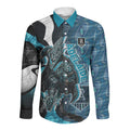 Personalised Port Adelaide Long Sleeve Button Shirt Trippy Psychedelic Abstract Art Mascot Football Fans