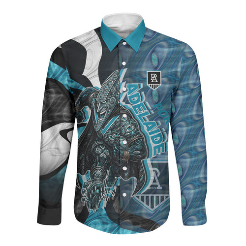 Personalised Port Adelaide Long Sleeve Button Shirt Trippy Psychedelic Abstract Art Mascot Football Fans