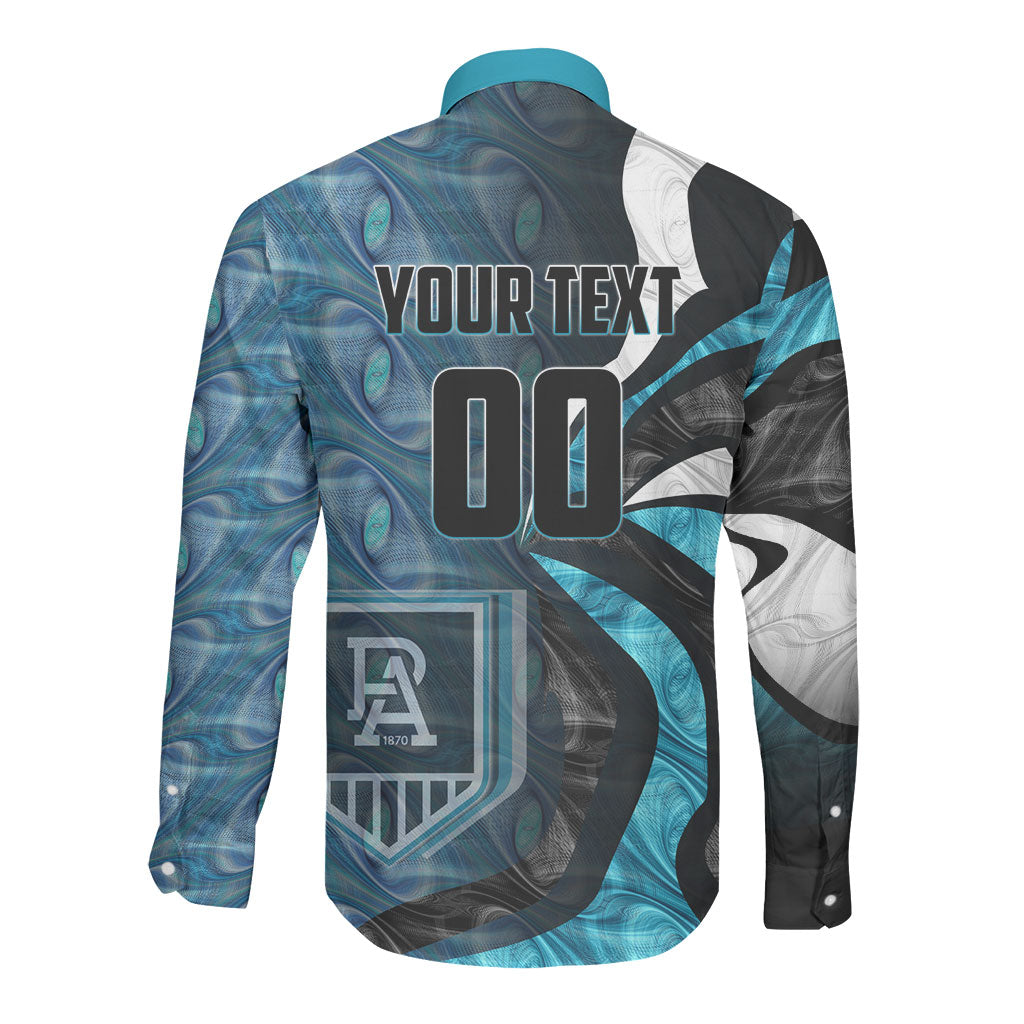 Personalised Port Adelaide Long Sleeve Button Shirt Trippy Psychedelic Abstract Art Mascot Football Fans