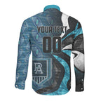 Personalised Port Adelaide Long Sleeve Button Shirt Trippy Psychedelic Abstract Art Mascot Football Fans