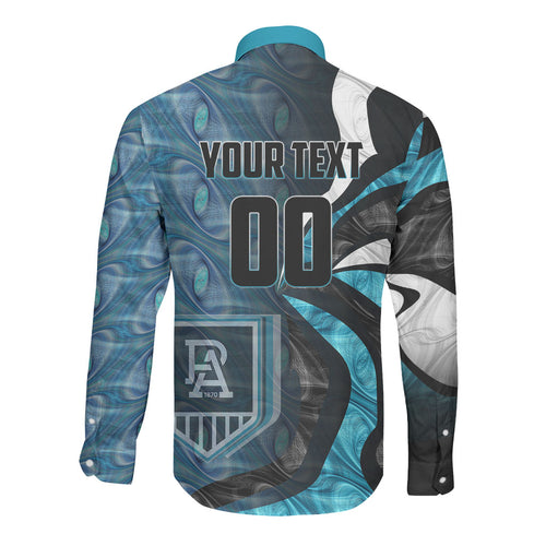 Personalised Port Adelaide Long Sleeve Button Shirt Trippy Psychedelic Abstract Art Mascot Football Fans
