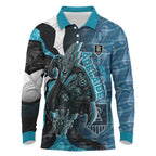 Personalised Port Adelaide Long Sleeve Polo Shirt Trippy Psychedelic Abstract Art Mascot Football Fans