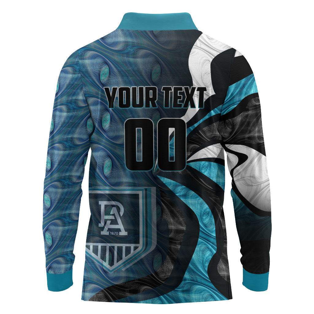 Personalised Port Adelaide Long Sleeve Polo Shirt Trippy Psychedelic Abstract Art Mascot Football Fans
