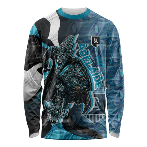 Personalised Port Adelaide Long Sleeve Shirt Trippy Psychedelic Abstract Art Mascot Football Fans