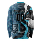 Personalised Port Adelaide Long Sleeve Shirt Trippy Psychedelic Abstract Art Mascot Football Fans