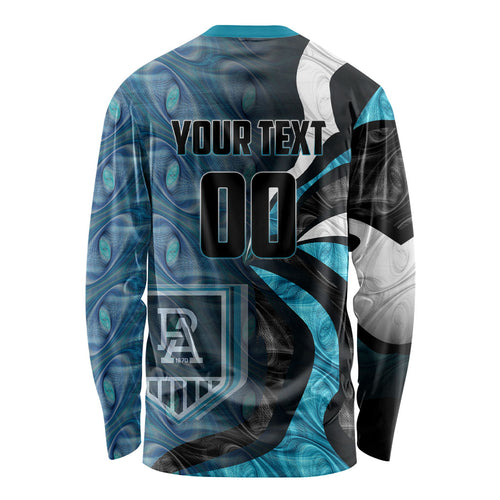 Personalised Port Adelaide Long Sleeve Shirt Trippy Psychedelic Abstract Art Mascot Football Fans