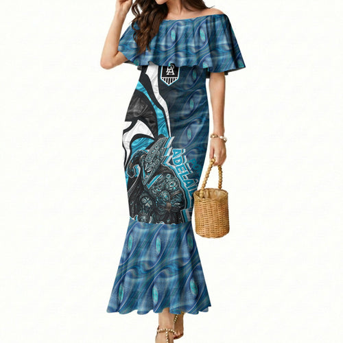 Personalised Port Adelaide Mermaid Dress Trippy Psychedelic Abstract Art Mascot Football Fans