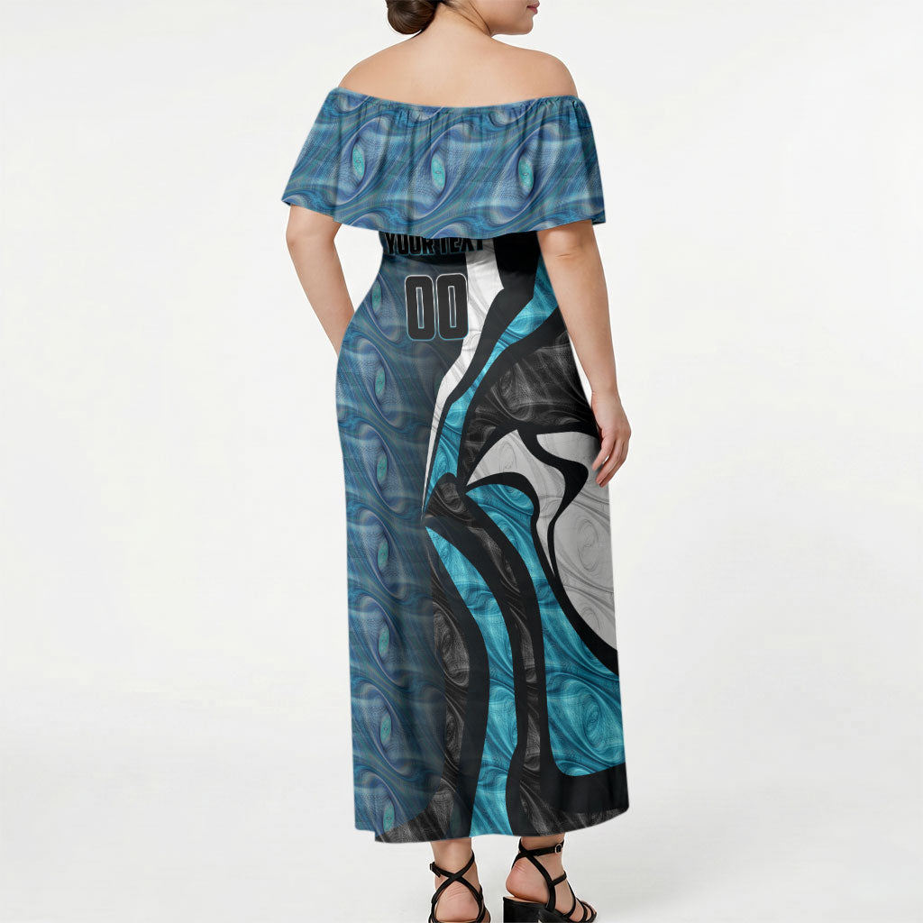 Personalised Port Adelaide Off Shoulder Maxi Dress Trippy Psychedelic Abstract Art Mascot Football Fans