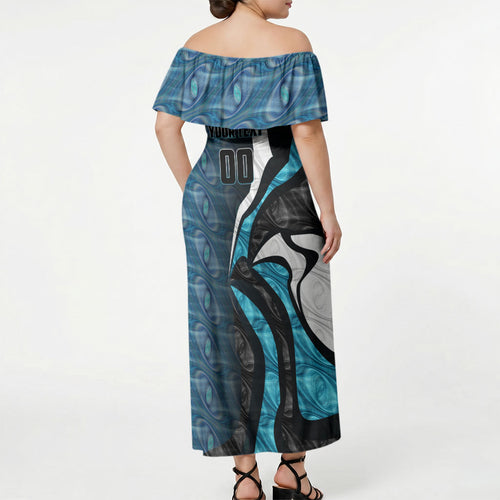 Personalised Port Adelaide Off Shoulder Maxi Dress Trippy Psychedelic Abstract Art Mascot Football Fans