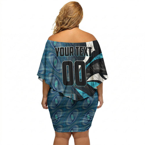 Personalised Port Adelaide Off Shoulder Short Dress Trippy Psychedelic Abstract Art Mascot Football Fans