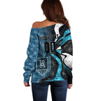 Personalised Port Adelaide Off Shoulder Sweater Trippy Psychedelic Abstract Art Mascot Football Fans