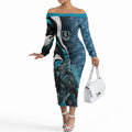 Personalised Port Adelaide Off The Shoulder Long Sleeve Dress Trippy Psychedelic Abstract Art Mascot Football Fans