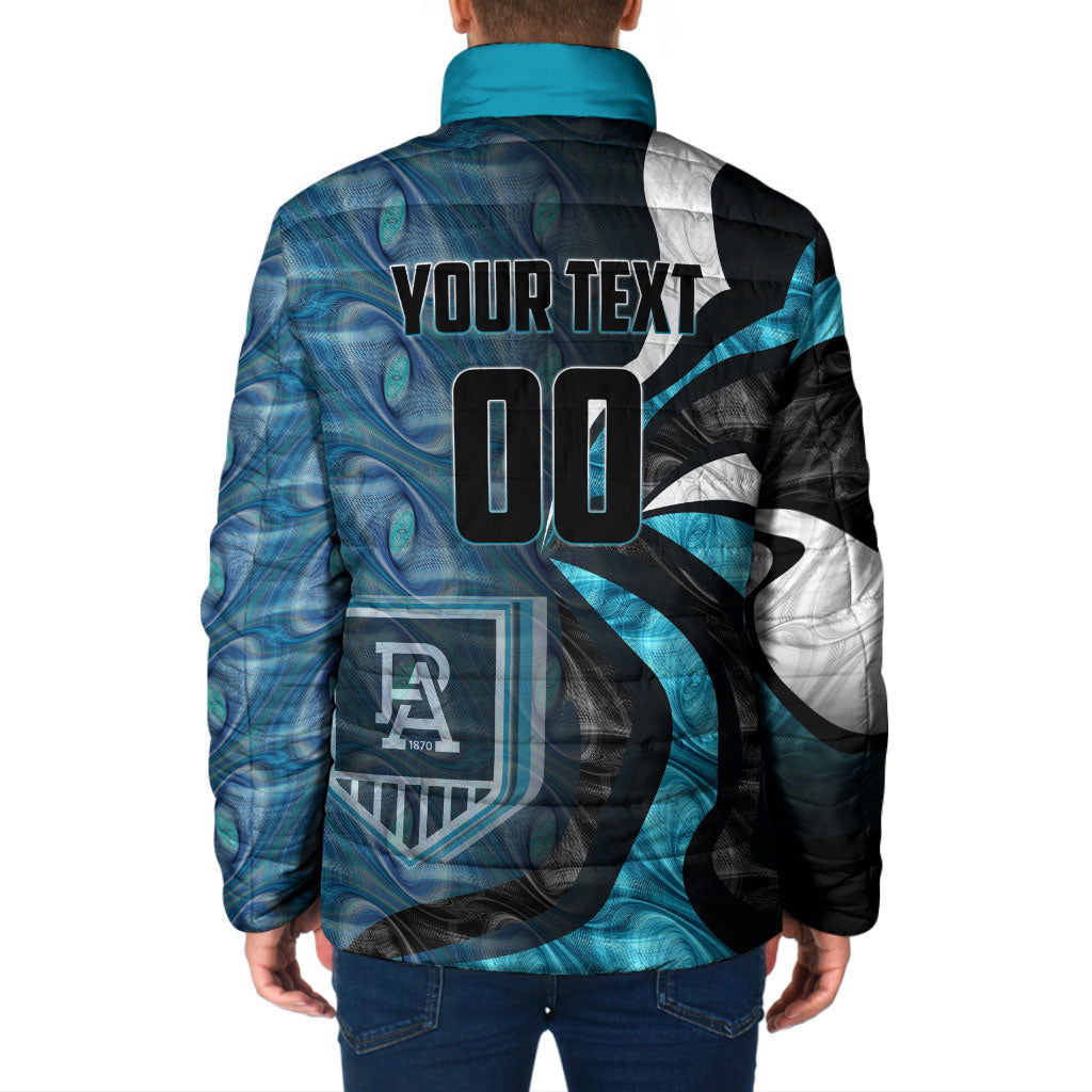 Personalised Port Adelaide Padded Jacket Trippy Psychedelic Abstract Art Mascot Football Fans