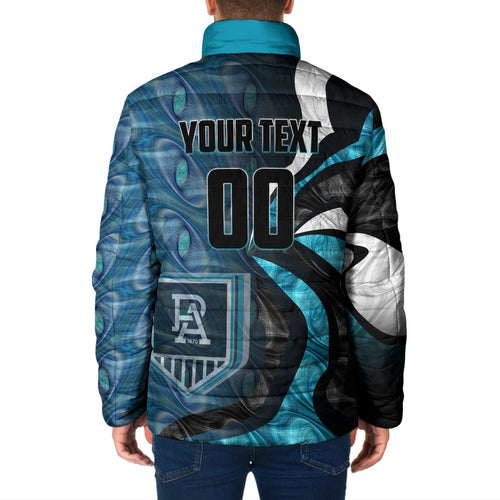 Personalised Port Adelaide Padded Jacket Trippy Psychedelic Abstract Art Mascot Football Fans