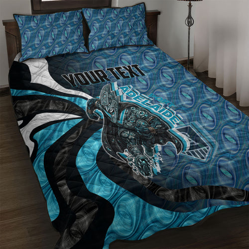 Personalised Port Adelaide Quilt Bed Set Trippy Psychedelic Abstract Art Mascot Football Fans