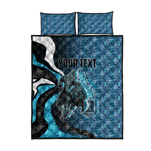 Personalised Port Adelaide Quilt Bed Set Trippy Psychedelic Abstract Art Mascot Football Fans