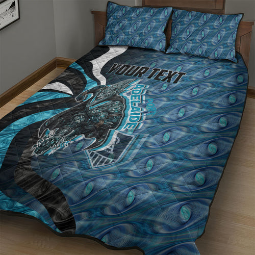 Personalised Port Adelaide Quilt Bed Set Trippy Psychedelic Abstract Art Mascot Football Fans