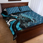 Personalised Port Adelaide Quilt Bed Set Trippy Psychedelic Abstract Art Mascot Football Fans