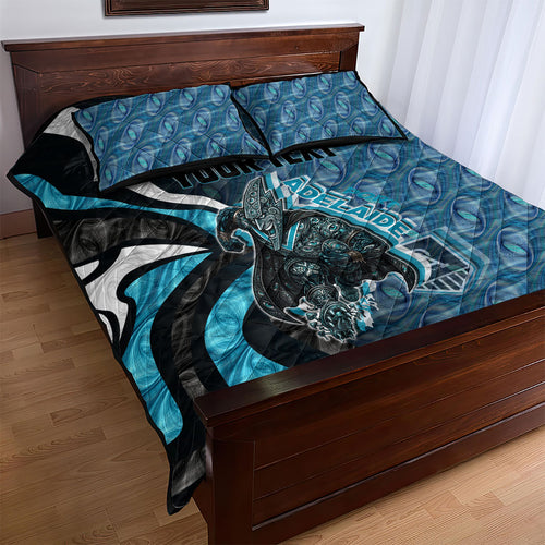 Personalised Port Adelaide Quilt Bed Set Trippy Psychedelic Abstract Art Mascot Football Fans