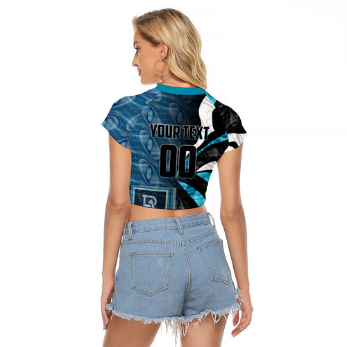 Personalised Port Adelaide Raglan Cropped T Shirt Trippy Psychedelic Abstract Art Mascot Football Fans