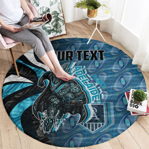 Personalised Port Adelaide Round Carpet Trippy Psychedelic Abstract Art Mascot Football Fans