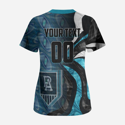 Personalised Port Adelaide Scrub Top Trippy Psychedelic Abstract Art Mascot Football Fans