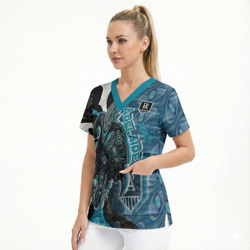 Personalised Port Adelaide Scrub Top Trippy Psychedelic Abstract Art Mascot Football Fans