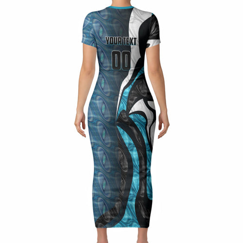 Personalised Port Adelaide Short Sleeve Bodycon Dress Trippy Psychedelic Abstract Art Mascot Football Fans