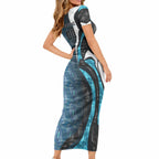 Personalised Port Adelaide Short Sleeve Bodycon Dress Trippy Psychedelic Abstract Art Mascot Football Fans