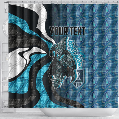 Personalised Port Adelaide Shower Curtain Trippy Psychedelic Abstract Art Mascot Football Fans