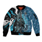 Personalised Port Adelaide Sleeve Zip Bomber Jacket Trippy Psychedelic Abstract Art Mascot Football Fans