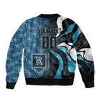 Personalised Port Adelaide Sleeve Zip Bomber Jacket Trippy Psychedelic Abstract Art Mascot Football Fans